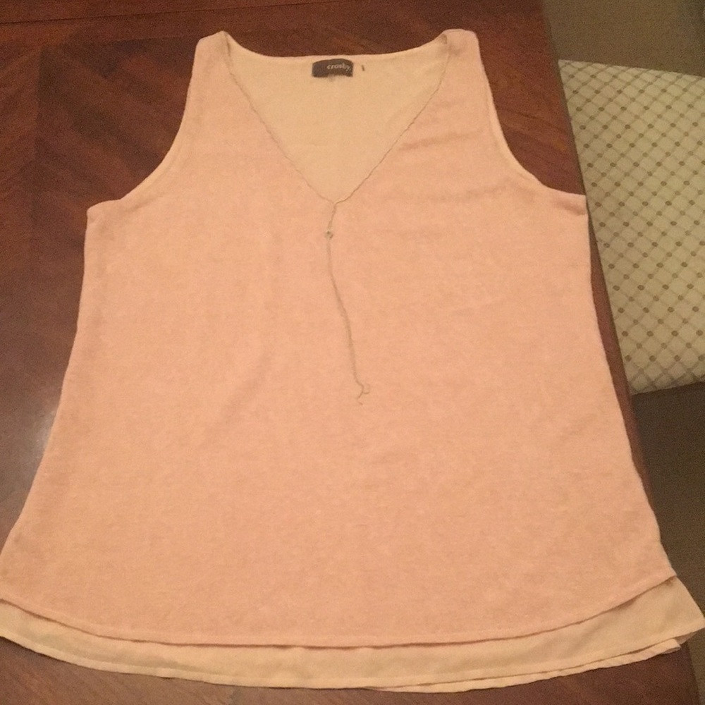 Blush pink,large sleeveless blouse. Brand is crosby.